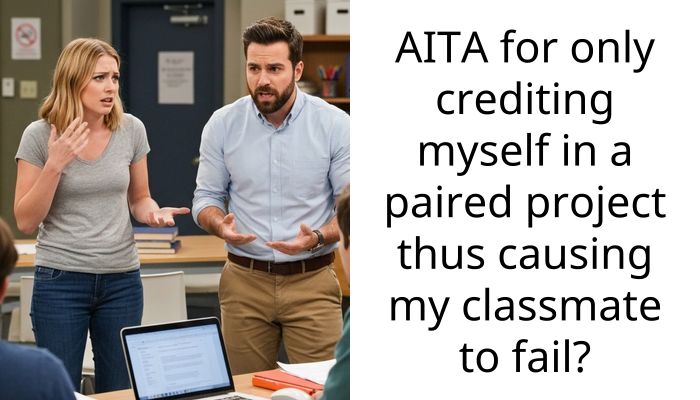 AITA for only crediting myself in a paired project thus causing my cla*smate to fail?