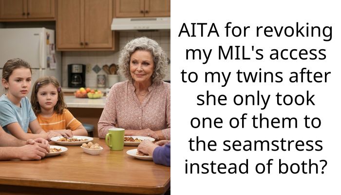 AITA for revoking my MIL’s access to my twins after she only took one of them to the seamstress instead of both?