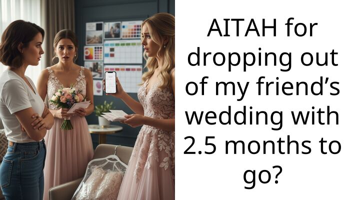 AITAH for dropping out of my friend’s wedding with 2.5 months to go?