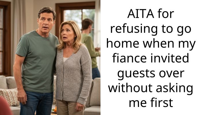 AITA for refusing to go home when my fiance invited guests over without asking me first