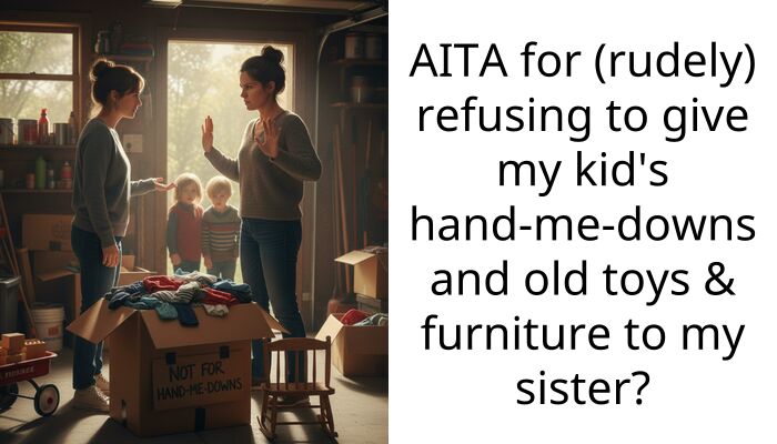 AITA for (rudely) refusing to give my kid’s hand-me-downs and old toys & furniture to my sister?