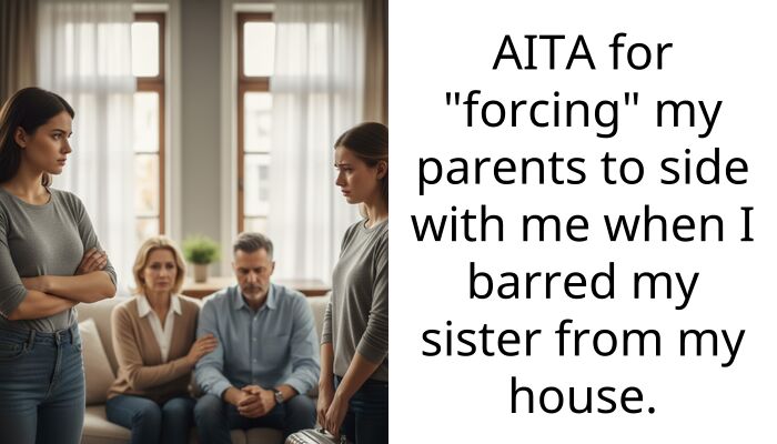 AITA for “forcing” my parents to side with me when I barred my sister from my house.