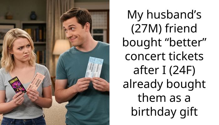 My husband’s (27M) friend bought “better” concert tickets after I (24F) already bought them as a birthday gift