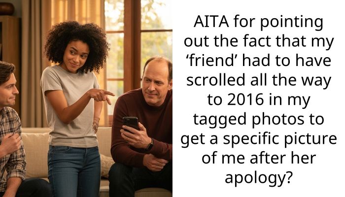 AITA for pointing out the fact that my ‘friend’ had to have scrolled all the way to 2016 in my tagged photos to get a specific picture of me after her apology?
