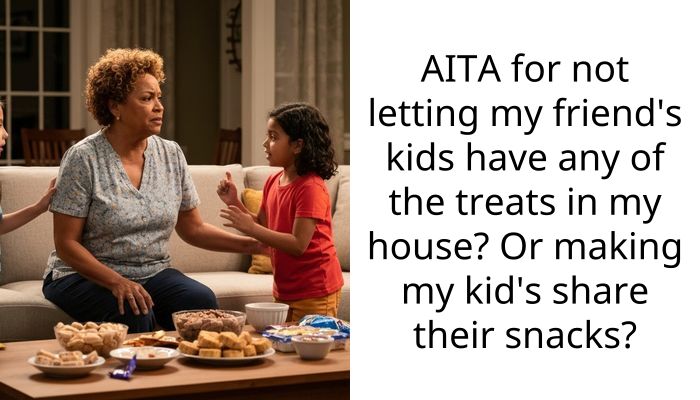 AITA for not letting my friend’s kids have any of the treats in my house? Or making my kid’s share their snacks?