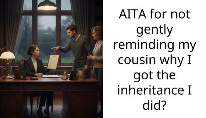 AITA for not gently reminding my cousin why I got the inheritance I did?