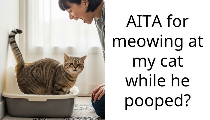 Frustrated Owner Meows At The Cat While It’s On The Litter Box To Demonstrate How Annoying It Is To Have Someone “Yell” While In The Bathroom