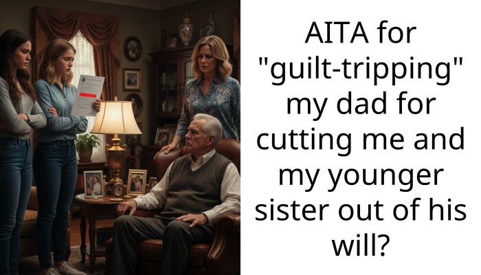 AITA for “guilt-tripping” my dad for cutting me and my younger sister out of his will?