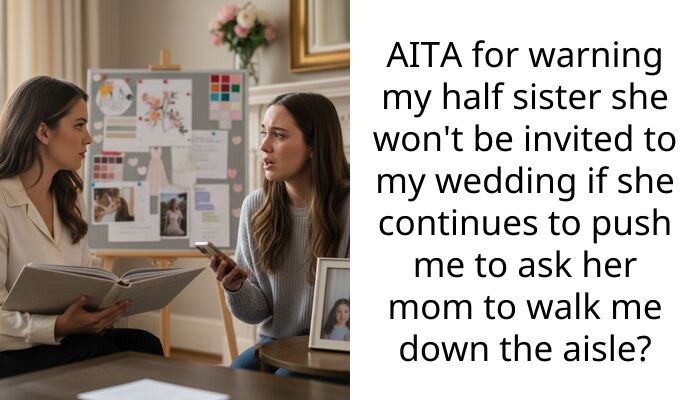 AITA for warning my half sister she won’t be invited to my wedding if she continues to push me to ask her mom to walk me down the aisle?
