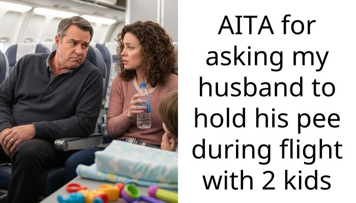 AITA for asking my husband to hold his p*e during flight with 2 kids