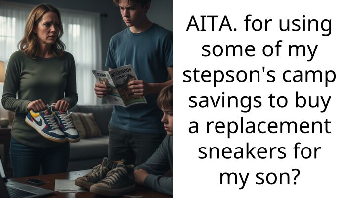 AITA. for using some of my stepson’s camp savings to buy a replacement sneakers for my son?