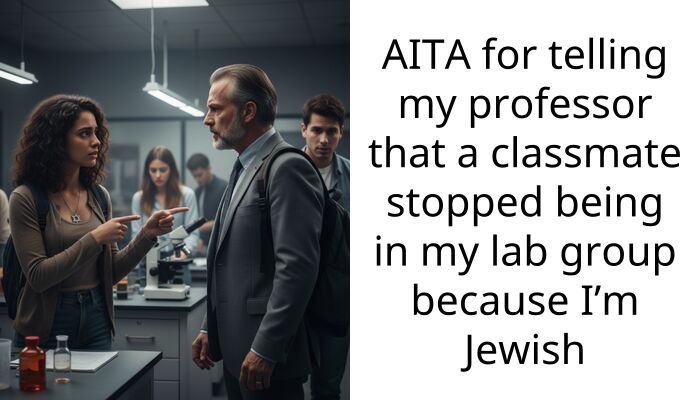 AITA for telling my professor that a cla*smate stopped being in my lab group because I’m Jewish