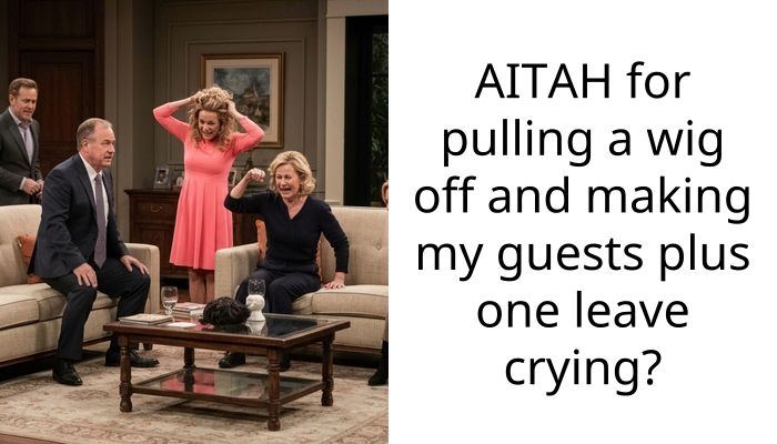 AITAH for pulling a wig off and making my guests plus one leave crying?