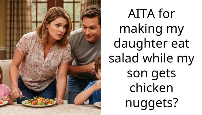 AITA for making my daughter eat salad while my son gets chicken nuggets?
