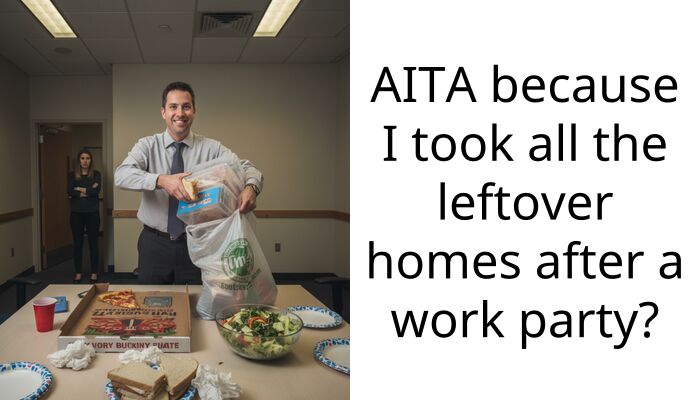 Employee Gets Roasted On Reddit For Taking Home All Of The Leftovers From An Office Party That Her Fiancé Forced Her Colleagues To Throw