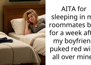 AITA for sleeping in my roommates bed for a week after my boyfriend p**ed red wine all over mine?
