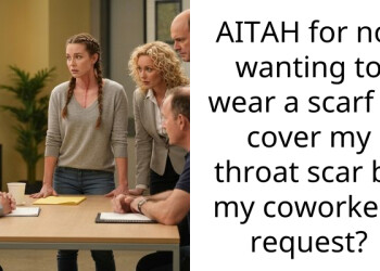 AITAH for not wanting to wear a scarf to cover my throat scar by my coworkers request?