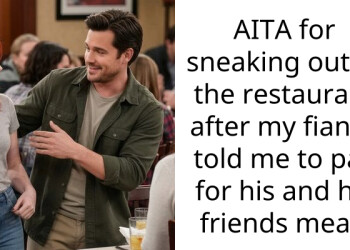 AITA for sneaking out of the restaurant after my fiance told me to pay for his and his friends meal?