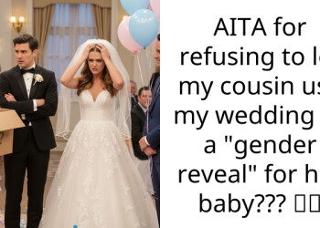 AITA for refusing to let my cousin use my wedding as a “gender reveal” for her baby??? 💀😭