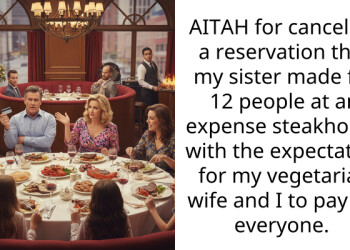 AITAH for canceling a reservation that my sister made for 12 people at an expense steakhouse with the expectation for my vegetarian wife and I to pay for everyone.