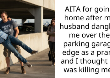 AITA for going home after my husband dangled me over the parking garage edge as a prank and I thought he was k**ling me?