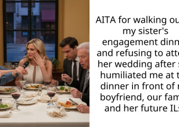 AITA for walking out of my sister’s engagement dinner and refusing to attend her wedding after she humiliated me at the dinner in front of my boyfriend, our family and her future ILs?