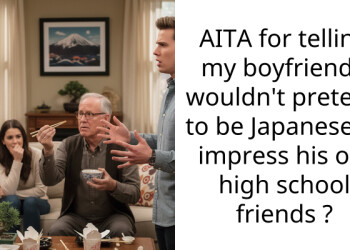 AITA for telling my boyfriend I wouldn’t pretend to be Japanese to impress his old high school friends ?