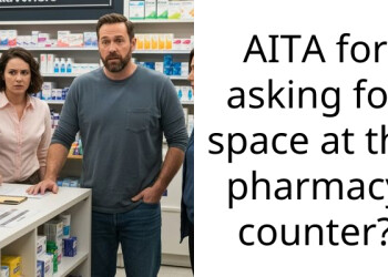 AITA for asking for space at the pharmacy counter?