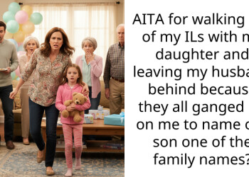 AITA for walking out of my ILs with my daughter and leaving my husband behind because they all ganged up on me to name our son one of the family names?