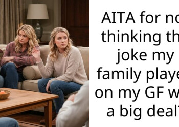 Man Tries To Convince His Girlfriend It’s Not A Big Deal That His Mom And Sister Used A Print Of Her Face For Their “Ugly Christmas Sweater” Prank
