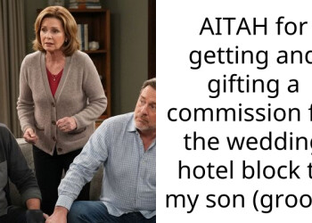 AITAH for getting and gifting a commission for the wedding hotel block to my son (groom)