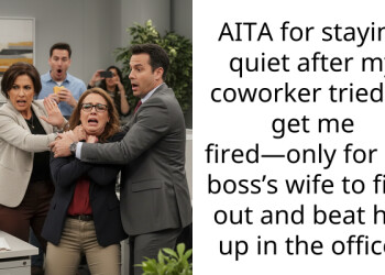 AITA for staying quiet after my coworker tried to get me fired—only for my boss’s wife to find out and beat her up in the office?