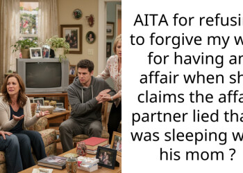 AITA for refusing to forgive my wife for having an affair when she claims the affair partner lied that I was sleeping with his mom ?