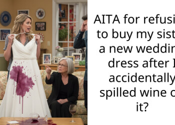 AITA for refusing to buy my sister a new wedding dress after I accidentally spilled wine on it?