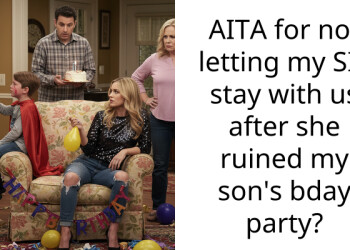 My husband wants his sister to stay with us after she ruined my son’s birthday party