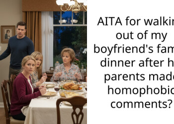 AITA for walking out of my boyfriend’s family dinner after his parents made h**ophobic comments?