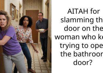 AITAH for slamming the door on the woman who kept trying to open the bathroom door?