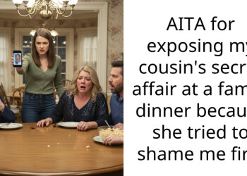 AITA for exposing my cousin’s secret affair at a family dinner because she tried to shame me first