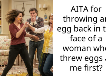 AITA for throwing an egg back in the face of a woman who threw eggs at me first?
