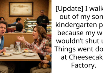 [Update] I walked out of my son’s kindergarten play because my wife wouldn’t shut up. Things went down at Cheesecake Factory.