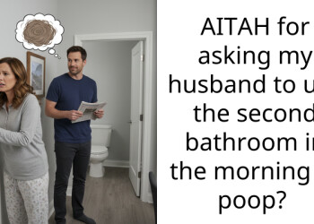 AITAH for asking my husband to use the second bathroom in the morning to p**p?