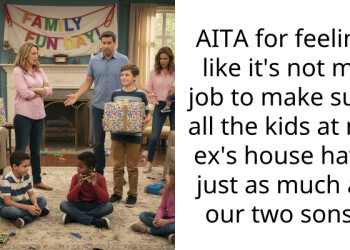 AITA for feeling like it’s not my job to make sure all the kids at my ex’s house have just as much as our two sons?