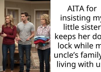 AITA for insisting my little sister keeps her door lock while my uncle’s family is living with us?