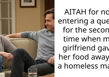AITAH for not entering a queue for the second time when my girlfriend gave her food away to a homeless man?