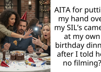 AITA for putting my hand over my SIL’s camera at my own birthday dinner after I told her no filming?