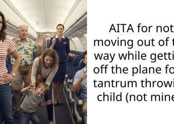 AITA for not moving out of the way while getting off the plane for a tantrum throwing child (not mine)?