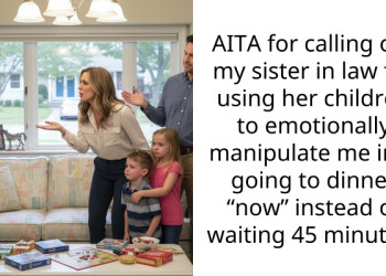 AITA for calling out my sister in law for using her children to emotionally manipulate me into going to dinner “now” instead of waiting 45 minutes?