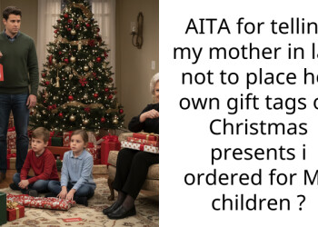 AITA for telling my mother in law not to place her own gift tags on Christmas presents i ordered for MY children ?