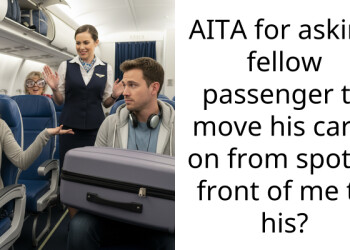 AITA for asking fellow pa*senger to move his carry on from spot in front of me to his?