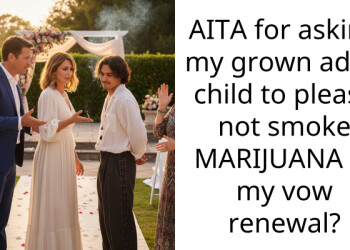 AITA for asking my grown adult child to please not smoke MARIJUANA at my vow renewal?